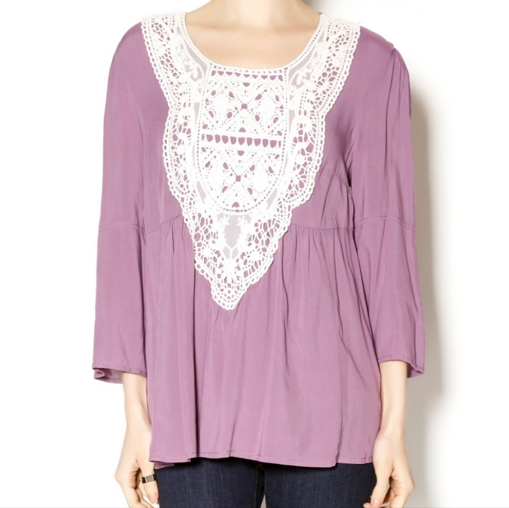 Noelle dusty mauve crochet bell sleeve top size l/xl